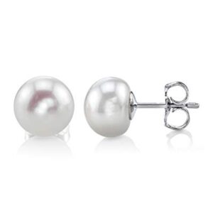 THE PEARL SOURCE AAAA Quality 14K Gold Plated 7mm Sterling Silver White Freshwater Real Pearl Earrings for Women | Hypoallergenic Earrings with Genuine Cultured Pearls