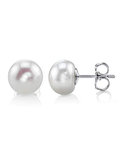 THE PEARL SOURCE AAAA Quality 14K Gold Plated 7mm Sterling Silver White Freshwater Real Pearl Earrings for Women | Hypoallergenic Earrings with Genuine Cultured Pearls