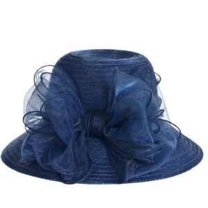 Ascot Kentucky Church Derby Bowler Cloche Hat Bowknot Organza Bridal Dress Cap S051 (Navy)