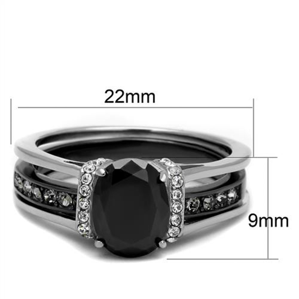 Marimor Jewelry 2.12 Carat Oval Cut Black Cubic Zirconia Two Toned Ion Plated Stainless Steel Wedding Ring Set Size 7