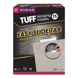 Smead 64092 Tuff Hanging Folder with Easy Slide Tab Letter Steel Gray 18/Pack