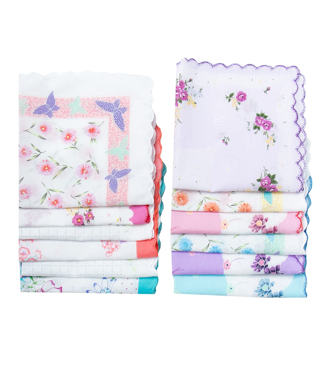 CoCoUSM Womens Vintage Floral Handkerchiefs Fabric Cotton Hankies 10PCS