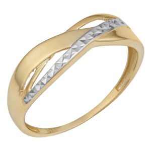 Kooljewelry 14k Two-tone Gold Diamond-cut and High Polish Highway Ring (size 7)