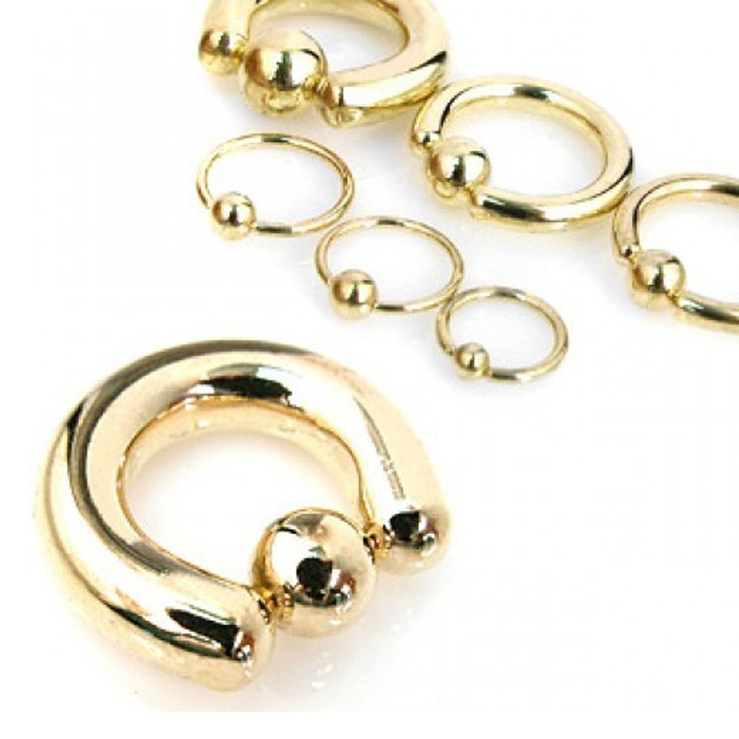 Inspiration Dezigns 14G, 12G, 10G Gold Plated Captive Bead Ring - Sold Individually (10G, Length: 1/2")