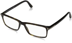 tom ford men's tf 5408 rectangular eyeglasses 56mm, shiny classic dark havana, shiny rose gold "t" log, 56/16/145