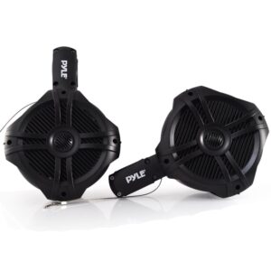 Pyle Waterproof Marine Wakeboard Tower Speakers - 6.5” Dual Subwoofer Speaker Set and 1.0” Tweeters, LED Lights and 200 Watt Power - 2-way Boat Audio System with Mounting Bracket - PLMRWB65LEB (Black)