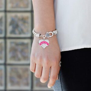 Inspired Silver - Fuchsia Dental Diva Braided Bracelet for Women - Silver Pave Heart Charm Bracelet with Cubic Zirconia Jewelry