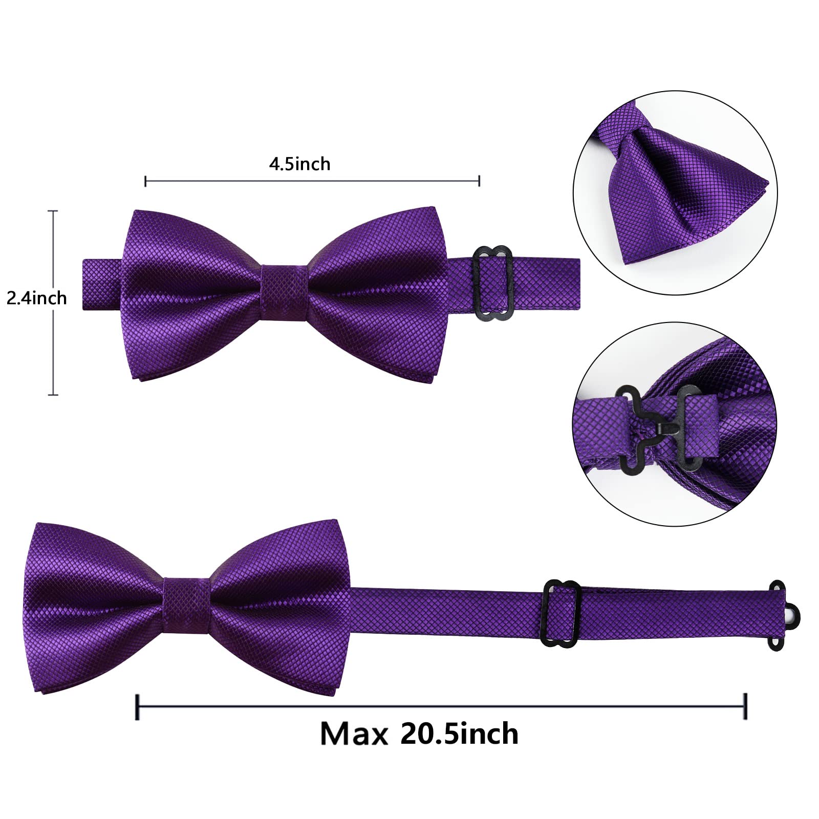 Alizeal Mens Solid Mini Squares Formal Banded Pre-tied Bow Ties Set-Dark Purple