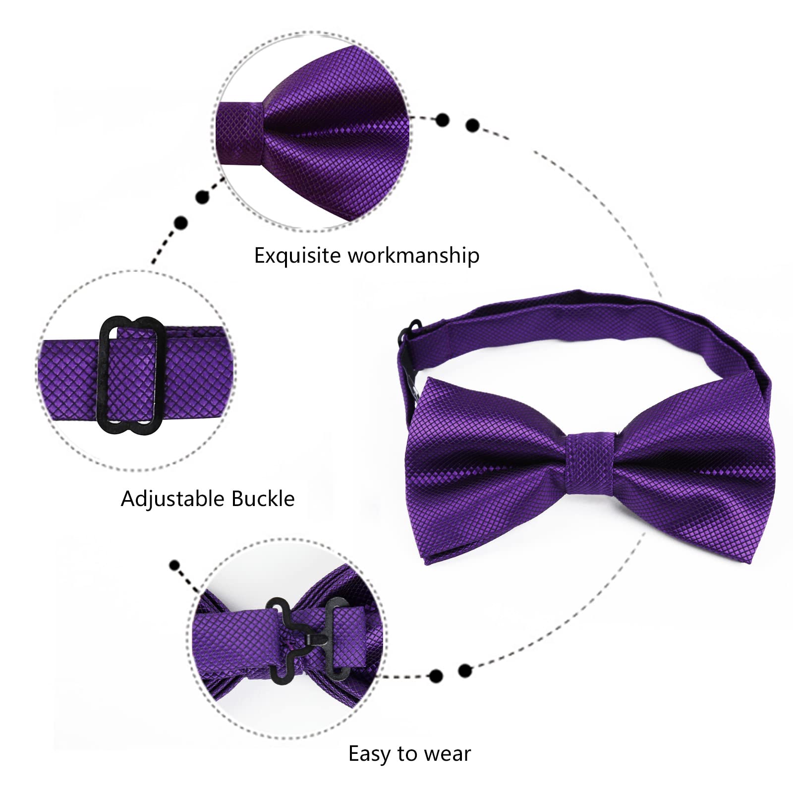 Alizeal Mens Solid Mini Squares Formal Banded Pre-tied Bow Ties Set-Dark Purple