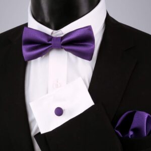 Alizeal Mens Solid Mini Squares Formal Banded Pre-tied Bow Ties Set-Dark Purple