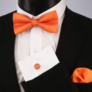 Alizeal Mens Solid Mini Squares Formal Banded Pre-tied Bow Ties Set-Orange