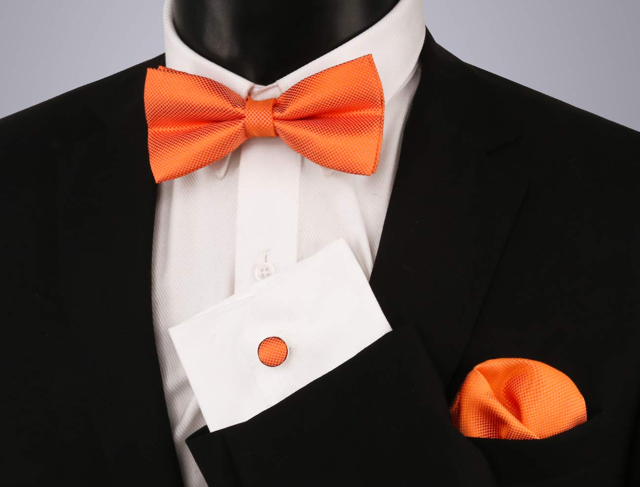 Alizeal Mens Solid Mini Squares Formal Banded Pre-tied Bow Ties Set-Orange