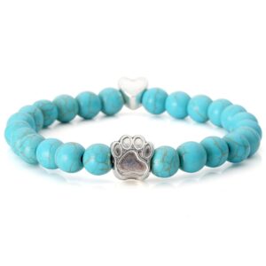 Jovivi 4pc Vintage Lava/Turquoise/Tiger Eye Stone Healing Power Crystal Dog Paw Charm Elastic Stretch Beaded Bracelets