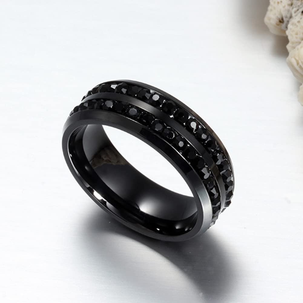 Men's Women's 8MM Wedding Bands Engagement Ring Stainless Steel Channel CZ Promise Rings for Him Black Size 9