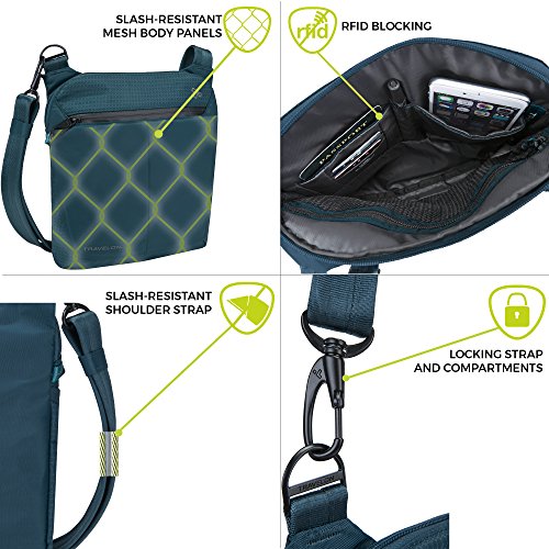 Travelon Anti-Theft Active Small Crossbody, Teal, 43126 380