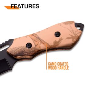 Elk Ridge - Outdoors Fixed Blade Knife - 6-in Overall, 3-in Black Stainless Steel Blade, Camo Coated Wood Handle, 1680D Nylon Sheath - Hunting, Camping, Survival - ER-562BC