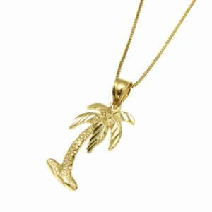 Arthur's Jewelry 14K solid yellow gold medium diamond cut Hawaiian island palm tree charm pendant