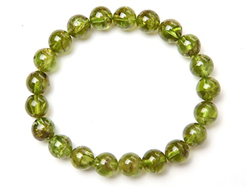 LiZiFang Genuine Natural Olivine Peridot Gemstone Stretch Round Crystal Bead Bracelet 6mm