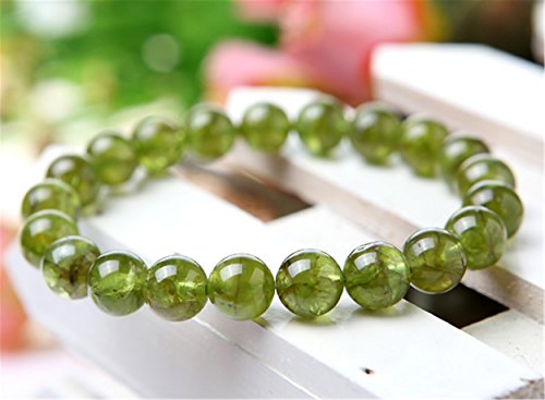 LiZiFang Genuine Natural Olivine Peridot Gemstone Stretch Round Crystal Bead Bracelet 6mm