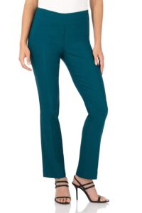 rekucci women's ease into comfort straight leg pant with tummy control (16 short, teal)