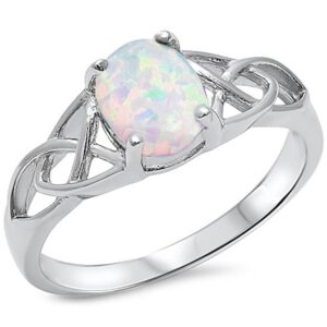 Oxford Diamond Co Oval Lab Created White Opal Celtic Design Band .925 Sterling Silver Ring Sizes 11 RO150357