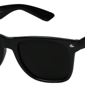 ShadyVEU Super Dark Round Sunglasses UV400 Casual Blacked Out 80's Retro Shades (Glossy Black Frame, Dark Black)