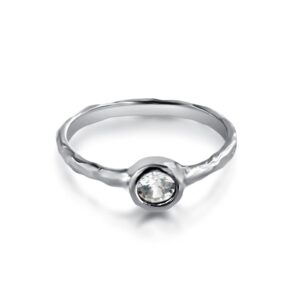 azaggi sterling silver handcrafted textured stackable ring with cubic zirconia (sterling-silver, 8)