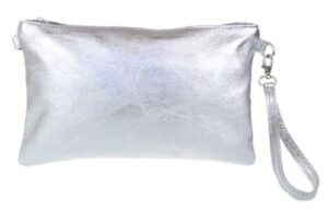 girly handbags womens genuine italian metallic leather clutch bag silver