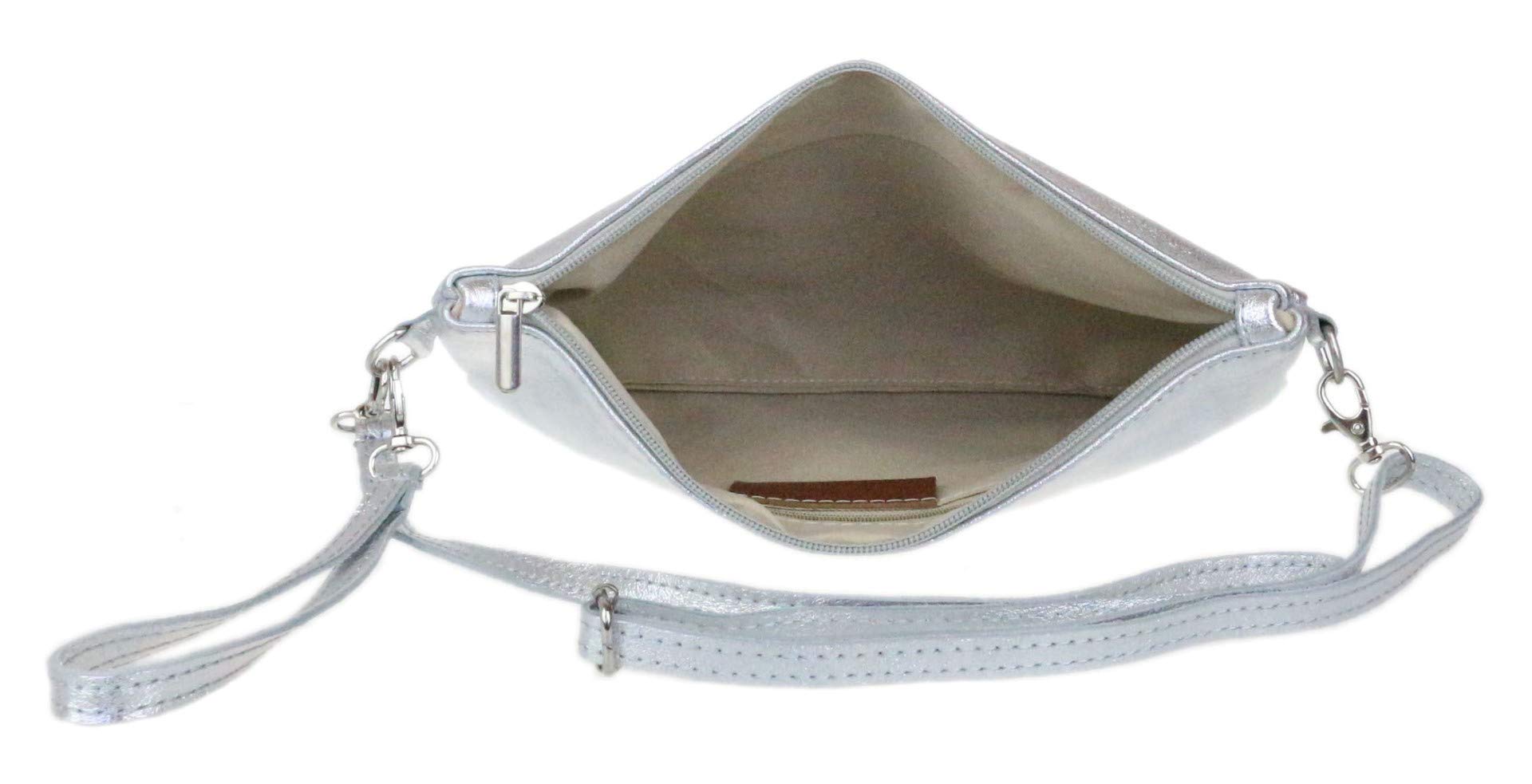 Girly HandBags Womens Genuine Italian Metallic Leather Clutch Bag Silver