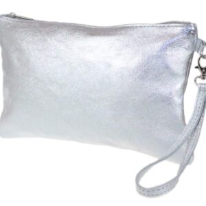 Girly HandBags Womens Genuine Italian Metallic Leather Clutch Bag Silver