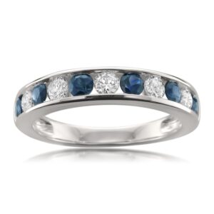 beyond brilliance 14k white gold round diamond & blue sapphire wedding band ring (1 cttw, i-j, i1-i2), size 5.5 size-5.5