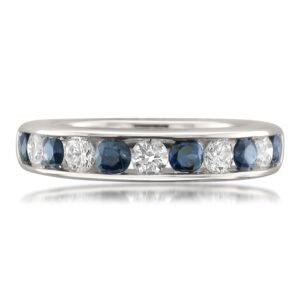 Beyond Brilliance 14K White Gold Round Diamond & Blue Sapphire Wedding Band Ring (1 cttw, I-J, I1-I2), Size 5.5 Size-5.5