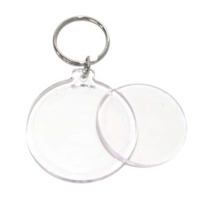 10 Easy-to-Use Snap in Photo Keychains Round, Clear Acrylic 7.9cm x 4.5cm for Gifts