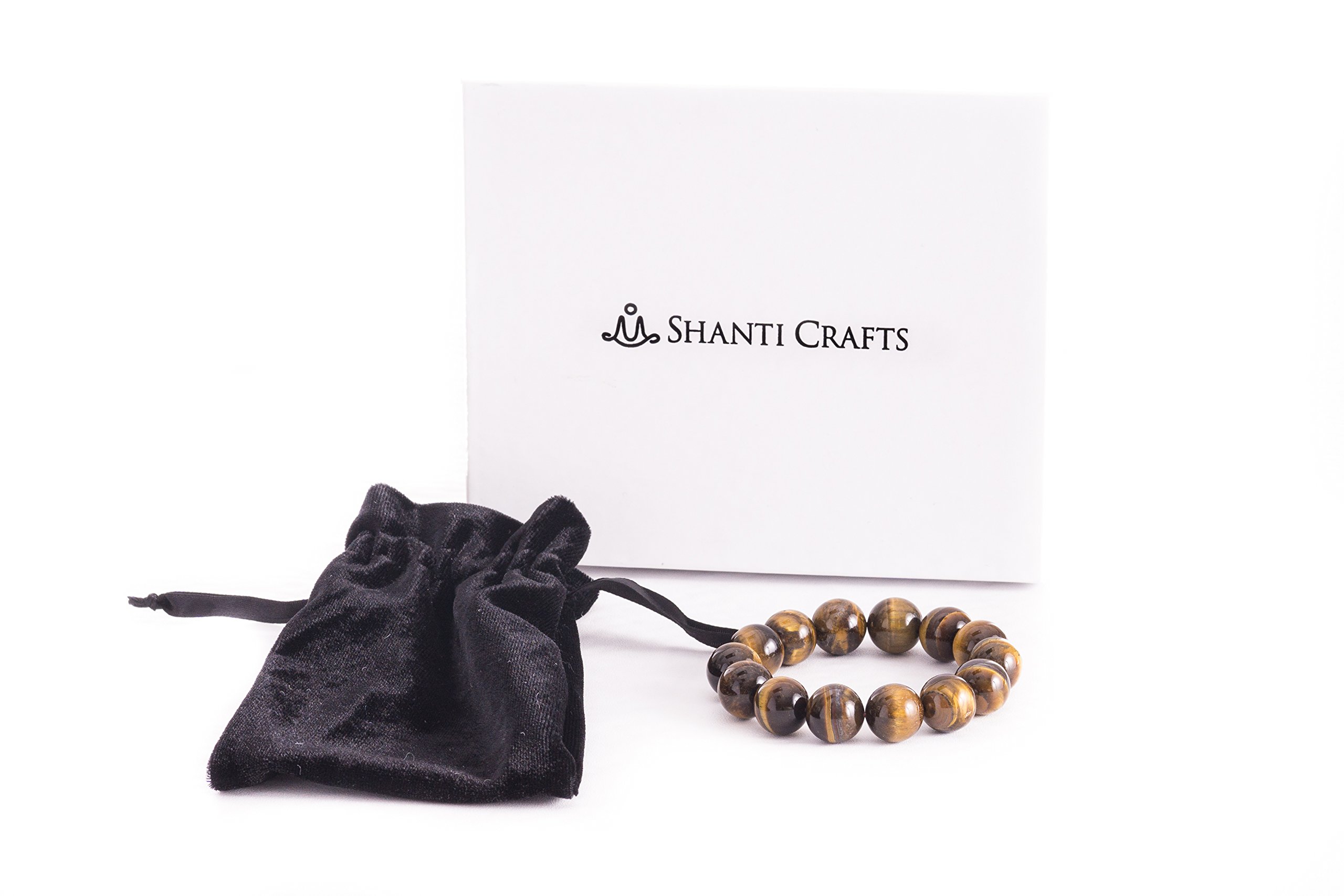 Om Shanti Crafts Tiger Stone Stretch Bracelet Tiger Beads Bracelet, Wear for Good Luck and Protection, 14mm Beads, Unisex (Fits 5"-7" Wrist) Yellow