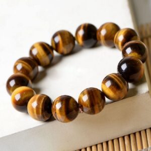 Om Shanti Crafts Tiger Stone Stretch Bracelet Tiger Beads Bracelet, Wear for Good Luck and Protection, 14mm Beads, Unisex (Fits 5"-7" Wrist) Yellow