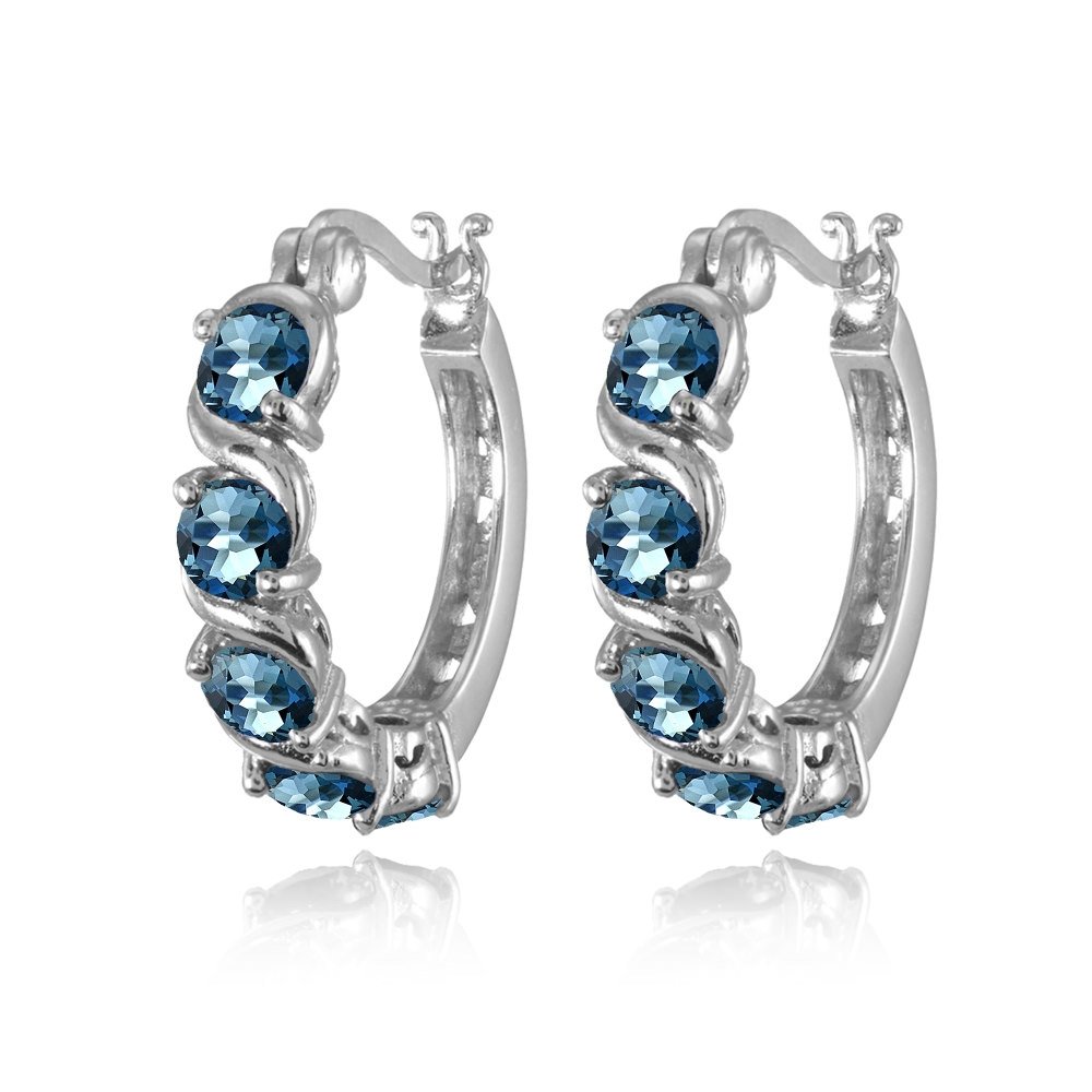 Sterling Silver London Blue Topaz S Design Round Hoop Earrings for Women