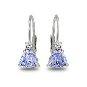 Sterling Silver Genuine Tanzanite & White Topaz Trillion-Cut Tiny Huggie Leverback Drop Earrings for Women