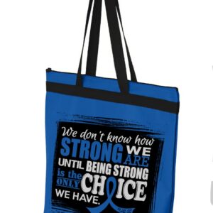 Fight Like a Girl How Strong We Are Darcey Tote Bag for Arthritis, Colon Cancer, Rectal Cancer Awareness - Blue Ribbon