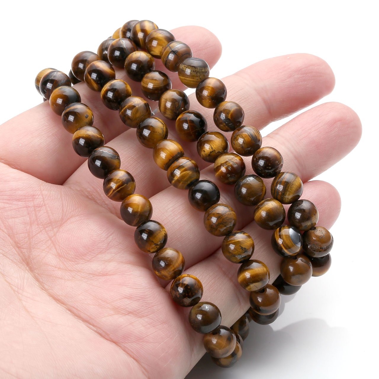 Jovivi Tibetan 8mm 108 Natural Tiger Eye Gemstone Beads Prayer Mala Bracelet Necklace