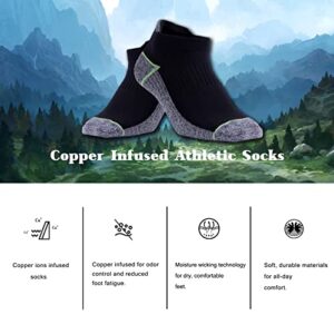 Kodal Copper Ankle Socks, Athletic Low Cut Running Socks for Men Women, Moisture Wicking, Odor Control, Breathable for Sweaty Feet (5 Pairs)