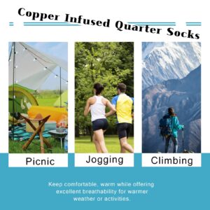 Copper Infused Quarter Socks Improve Foot Health Odor Control with Moisture Wicking Durable Comfortable Fit (5 Pairs)