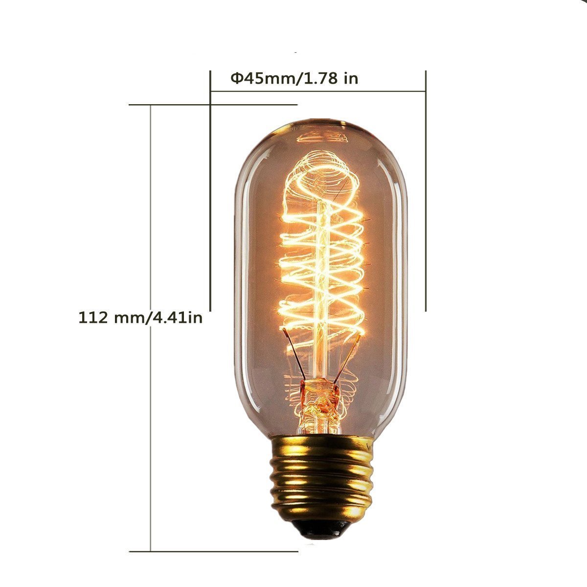 Vintage Edison Bulb - 25 Watt - T45 - Spiral Cage Filament - Dimmable - 8 Pack - 65 Lumen