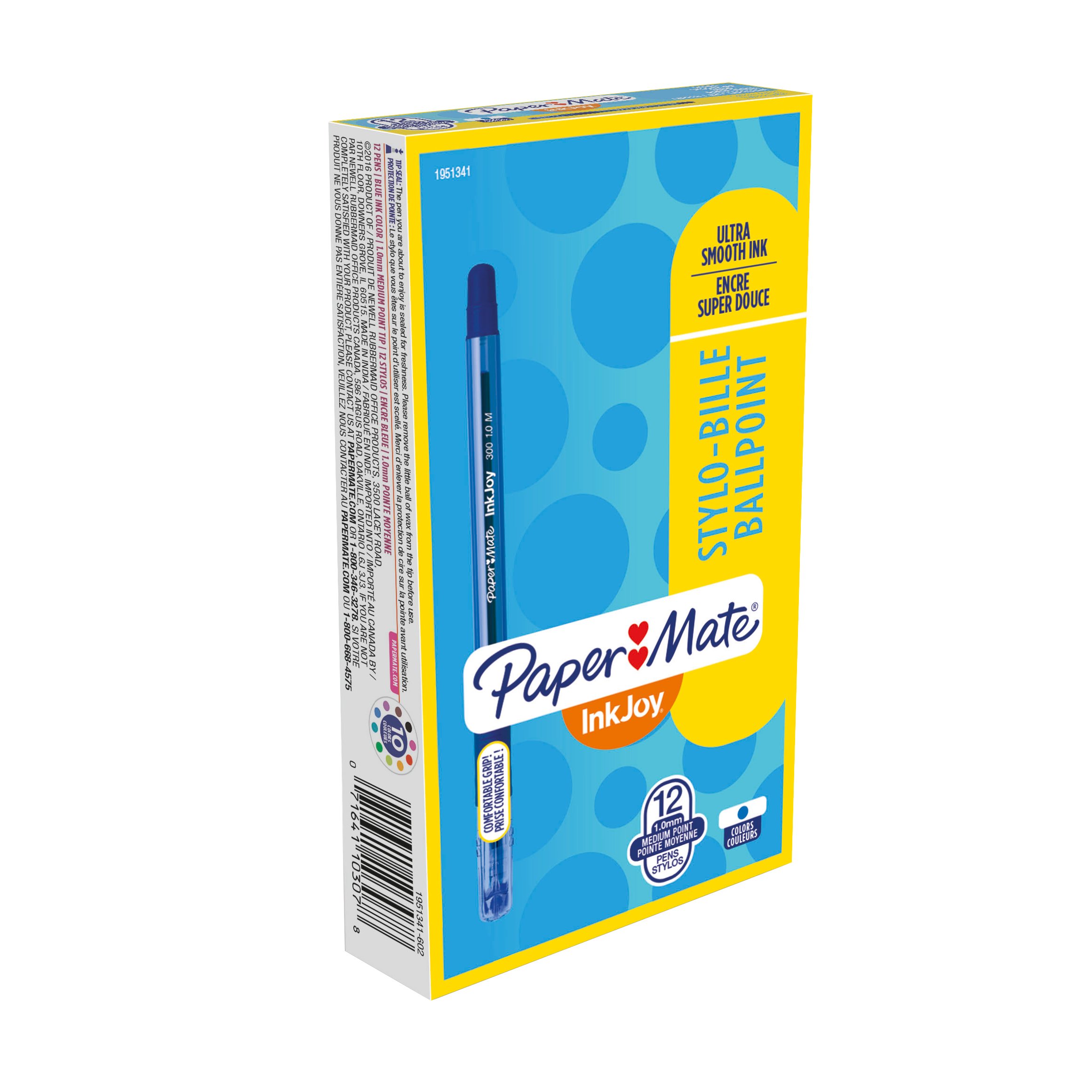 Paper Mate InkJoy 300ST Ballpoint Pens, Medium Point, Blue, Box of 12 (1951341)