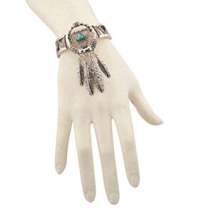 LUX ACCESSORIES Boho Stone Dream Catcher Navajo Leaf Bracelet (Burnished Silver)