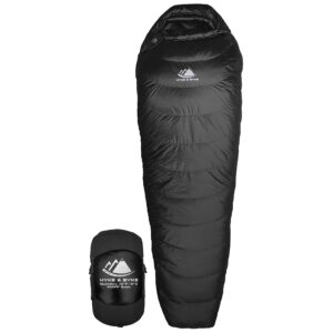 hyke & byke quandary 15°f cold weather mummy hiking & backpacking sleeping bag - duck down 650 fp 3 season sleeping bags for adults - ultralight with compression stuff sack (black, long)