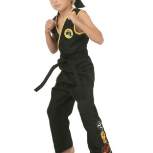 Kids Black Cobra Kai Costume Boys, Sleeveless Karate Gi Uniform Halloween Outfit X-Large