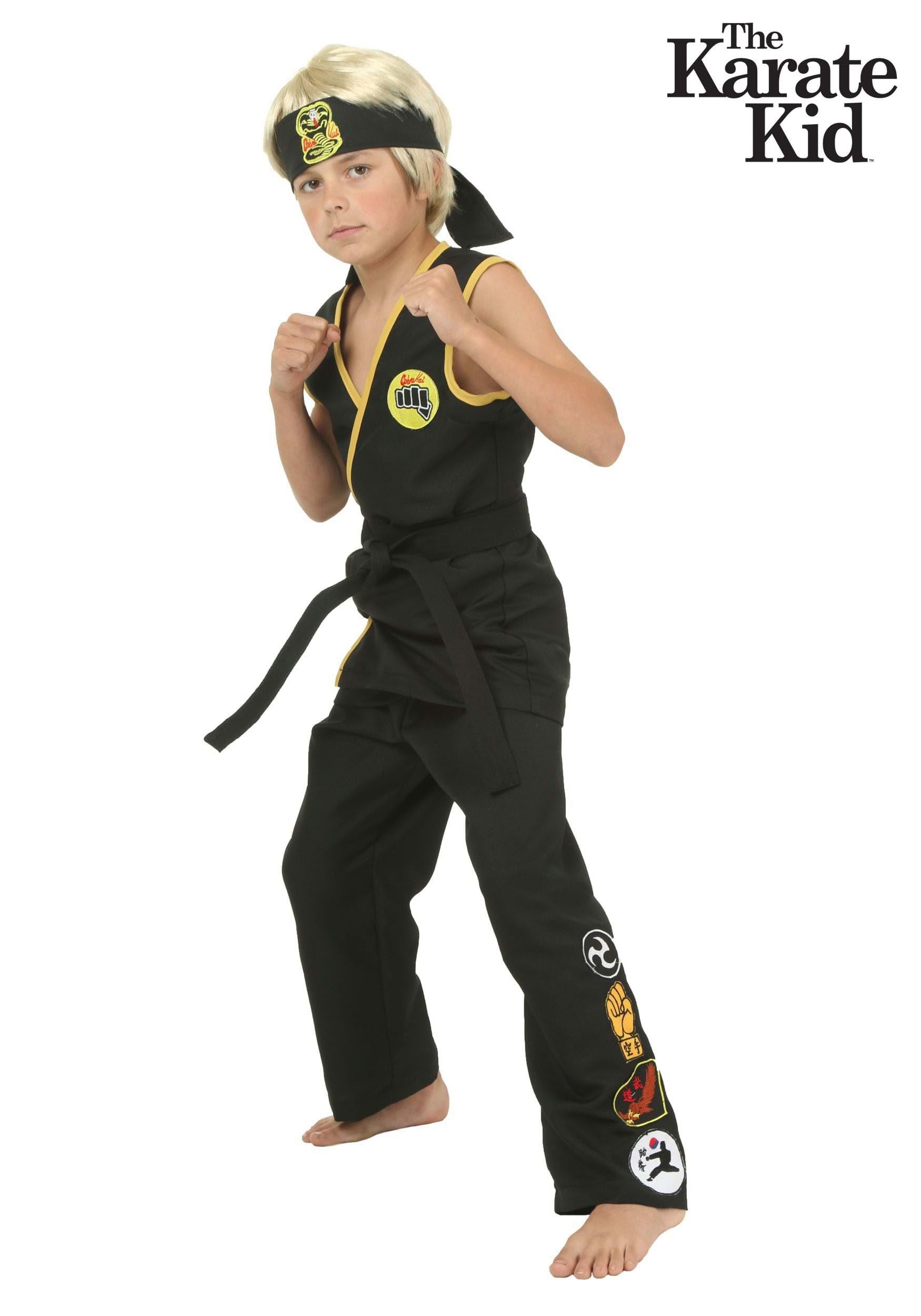 Kids Black Cobra Kai Costume Boys, Sleeveless Karate Gi Uniform Halloween Outfit X-Large