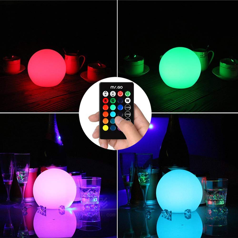 Mr.Go 6-inch RGB Color-Changing LED Globe Orb Light w/Remote, Mood Lamp Kids Night Light, 16 Dimmable Colors & 4 Modes, Battery & AC Adapter Power, Home Bedroom Patio Pool Decorative Lighting