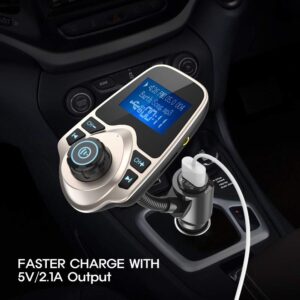 Nulaxy Bluetooth Car FM Transmitter Audio Adapter Receiver Wireless Handsfree Voltmeter Car Kit TF Card AUX 1.44 Display - KM18 Golden