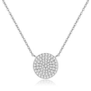 Lavishe Rhodium Plated 925 Sterling Silver Cubic Zirconia Disc Necklace With Circle Pendant 12mm Diameter, 18 Inch